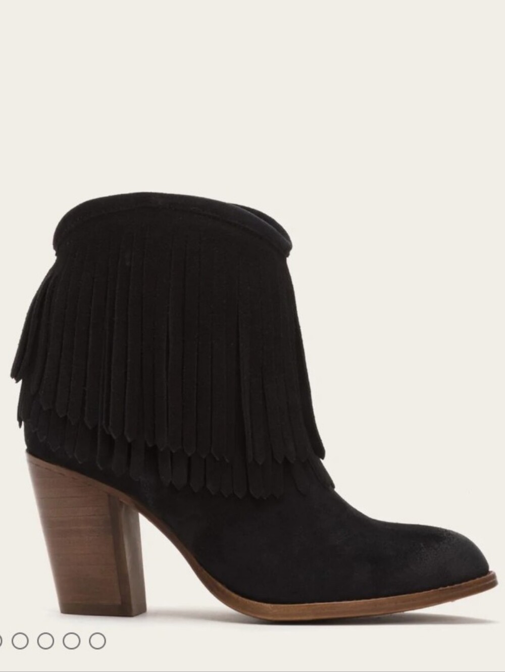 Frye Ilana Black Suede Fringe Short Heeled Bootie